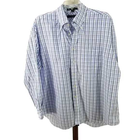 Tommy Hilfiger Blue White Vintage Hong Kong Men's Button Down Shirt 17.5 34 / 35 - Picture 1 of 4